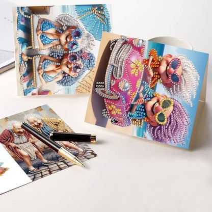 MVVMTOP 6pcs Diamond Painting Greeting Cards for Blessings and Wishes, Grandma DIY Special Shape Crystal Diamond Art Partial, Surface flash Paper Material, DIY Gifts for Christmas Thanksgiving Day - Image 6