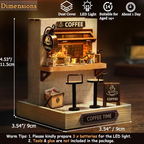 TuKIIE DIY Miniature Dollhouse Kit with Furniture, 1:24 Scale Creative Room Mini Wooden Doll House Plus Dust Proof for Kids Teens Adults(Coffee Time) - Image 4
