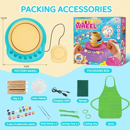 Pottery Wheel for Kids, Complete Kit with Air-Dry Clay, Ages 8-12 - Image 3