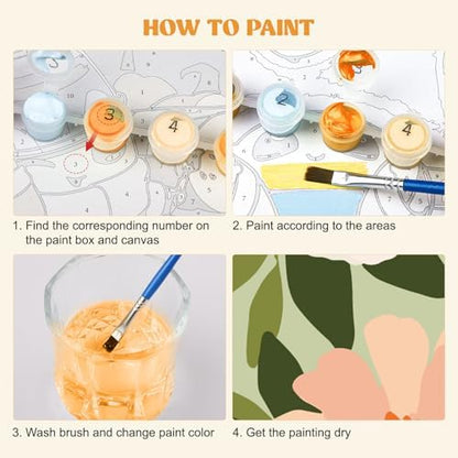 MXJSUA 4 Pack Flowers Green Plant Framed Paint by Numbers Kit with Canvas for Adults Beginner, DIY Acrylic Oil Painting Kits with Brushes for Home Wall Decor Gift (8x8 inch) - Image 6