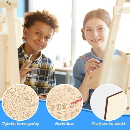 COCHIE 10 Pieces Large Summer Unfinished Wood Crafts to Paint for Adults, Bulk Predrilled Wooden Ornaments for Painting, Beach Pattern Paintable Wood Slices Craft Supplies with Ropes - Image 3