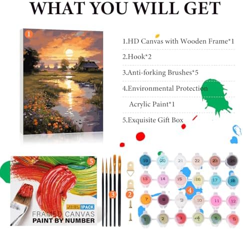 Framed Paint by Numbers Kit for Adults 16x20 Inch, Countryside Sunset - Image 4