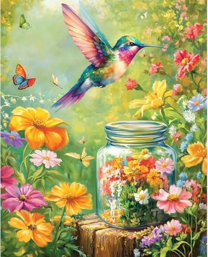 VIGEGU Hummingbird Paint by Numbers for Adult,Paint by Numbers Kit for Adults Beginners, DIY Flower Acrylic Painting on Canvas for Home Wall Art Decor 12x16 in by VIGEGU