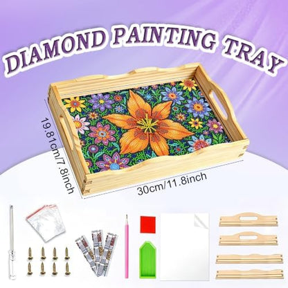 DIY Diamond Painting Wooden Serving Tray Kit, Adult Craft Gem Art Tray with Handles, Multipurpose Fruit Snack Platter for After-Work Chat & Home Decor (Flower, 7.8×11.8in) - Image 2