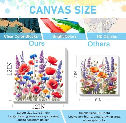 TCDZMYGS 2 Pack Flowers Paint by Numbers Kit for Adults Beginner,Easy Paint by Number Kits Without Frame,DIY Acrylic Oil Painting by Numbers for Home Wall Decor 12 x 12 inch - Image 5
