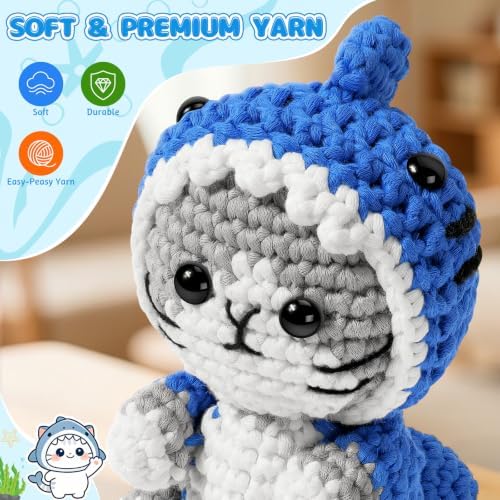 Fortuning's JDS Crochet Kit for Beginners, 2 PCS Shark Cat Crochet Kits - Image 6