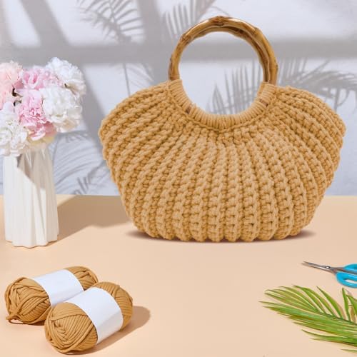 ACRNIGHEET Crochet Bag Kit for Adults Khaki Colored Handbag Crochet Kit for Beginners Knitting Purse Starters Making Kit with 2 Wooden Handle Include Step-by-Step Instructions and Video Guidance - Image 5