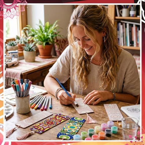 Kosiz 12 Pcs Mandala Paint by Number Kit for Adult Wood Bookmark - Image 5