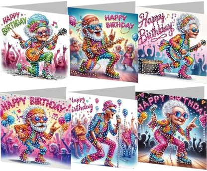 jinglinhh 6pcs Happy Birthday Old Couple Music Guitar Rock Diamond Art Painting Greeting Cards with Envelopes, DIY Card Making Kits for Adults, Diamond Art Postcards Christmas Cards Craft Gifts by Unknown