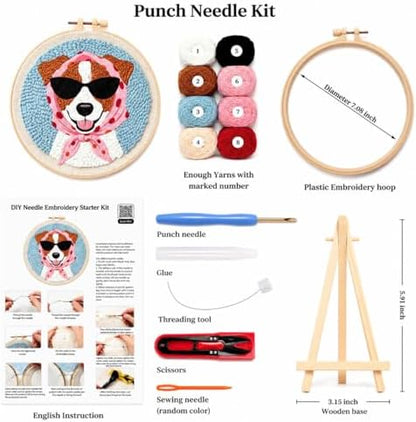 CELCRAFTIQUE Punch Needle Kits for Adults Beginner, Tool with Punch Needle Fabric, Hoops, Yarns and Sewing Needles (Sunny Pup) - Image 2