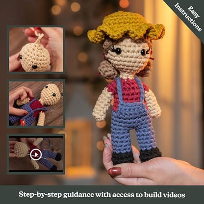 Hearth & Harbor Amigurumi Crochet Kit for Beginners, Learn to Crochet Kits for Adults Beginner with Easy Yarn, Stuffed Crochet Animal Kit with Step-by-Step Video Tutorials – Dottie the Farmer - Image 3