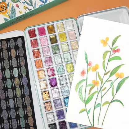 Artecho 50-Color Metallic Watercolor Paint Set with Easy-Hold Ring - Image 5