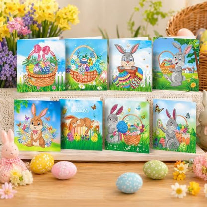 8PCS Outdoor Rabbit DIY Greeting Card Kits with Envelopes Diamond Art Greeting Cards Diamond Art Cards Kits for Adults DIY Crafts Family Friend Gifts - Image 2