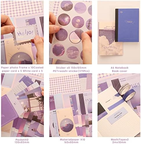 emmoolife 348 Pcs Scrapbooking Supplies Kit, Vintage Aesthetic Scrapbook Kit for Bullet Junk Journal, Stationery, A6 Grid Notebook, DIY Journaling Supplies, Birthday Craft Gift for Teen Girl Women - Image 3