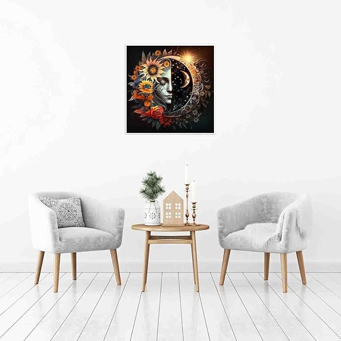 DYAIANGMU Stamping Cross Stitch Kit,Day and Night Sunflower Cross Stitch Kit for Adult Beginners, Full Line DIY Cross Stitch Stitching Kit for Home Decor Cross Stitch Patterns 13.7x13.7 inches