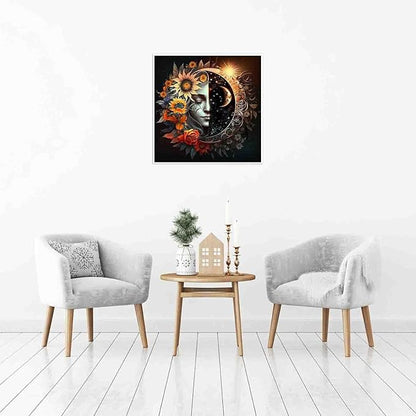 DYAIANGMU Stamping Cross Stitch Kit,Day and Night Sunflower Cross Stitch Kit for Adult Beginners, Full Line DIY Cross Stitch Stitching Kit for Home Decor Cross Stitch Patterns 13.7x13.7 inches