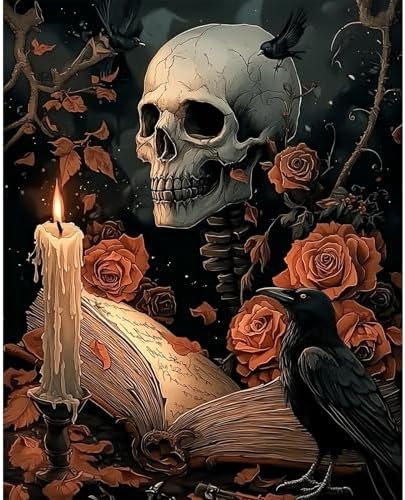 NXIKYO Skull Paint by Numbers Kit for Adults Beginner, Roses Book Adult Paint by Number Kits on Canvas, DIY Acrylic Oil Easy Painting by Numbers for Home Wall Decor 16 X 20 inch (Without Frame) by NXIKYO
