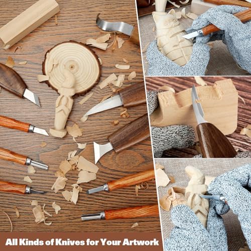 Wood Carving Tools, 15Pcs Wood Carving Kit with PU Storage Bag, Wood Whittling Kit with 6Pcs Whittling Knives & 5 Detail Carving Knives for Adults Wood Carving DIY - Image 4