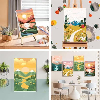 4 Pack Scenery Paint by Numbers for Adults with Frame Canvas - Wooden Easel - Image 5