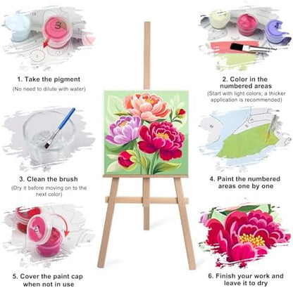 Lxmsja 4 Pack Colorful Peony Quartet Paint by Numbers Kit for Adults, Easy Framed Paint by Numbers for Adults Beginner, DIY Acrylic Oil Painting Craft Kits for Home Wall Decor 8x8 inch - Image 7