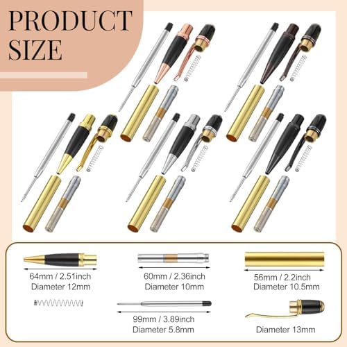 Colarr 10 Set Pen Making Kit Include 10 Woodturning Pen Kit 10 Exotic Wood Pen Blanks Twist Ballpoint Pen Kit with Refill Copper Pen Turning Supplies for DIY Pen Making Classroom Teacher Student Gift - Image 3