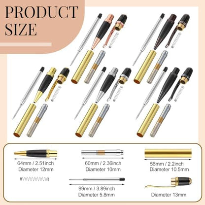 Colarr 10 Set Pen Making Kit Include 10 Woodturning Pen Kit 10 Exotic Wood Pen Blanks Twist Ballpoint Pen Kit with Refill Copper Pen Turning Supplies for DIY Pen Making Classroom Teacher Student Gift - Image 3