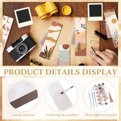 Kosiz 12 Pcs Boho Paint by Number Kit for Adult Wood Bookmark - Image 4