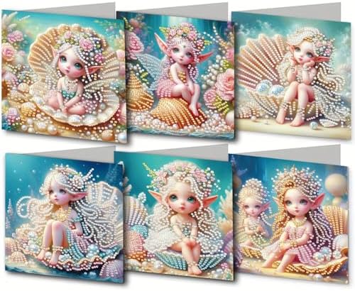FANYLuan DIY Diamond Cards, 6pc Fairy Mermaid Cartoon Greeting Card Kit, Modern DIY Art Painting, Foldable, Teen & Adult by Unknown