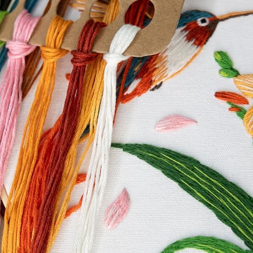 GLTAYLMY 3 Pack Embroidery Kits for Adults, Hummingbird and Flower Embroidery Kit for Beginners with Clear Instructions,1 Plastic Embroidery Hoops, Stamped Patterns, Colorful Threads, Tools - Image 7