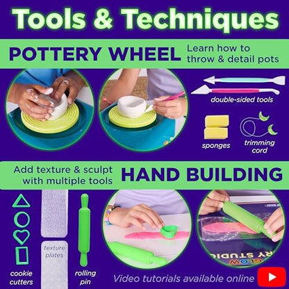 Faber-Castell Neon Glow Pottery Studio: Create Your Own Pottery Designs with USB-Powered Pottery Wheel, Air Dry Clay, Neon & Glow in The Dark Paints, Tools & 50+ Craft Supplies for Kids (Ages 8+) - Image 6