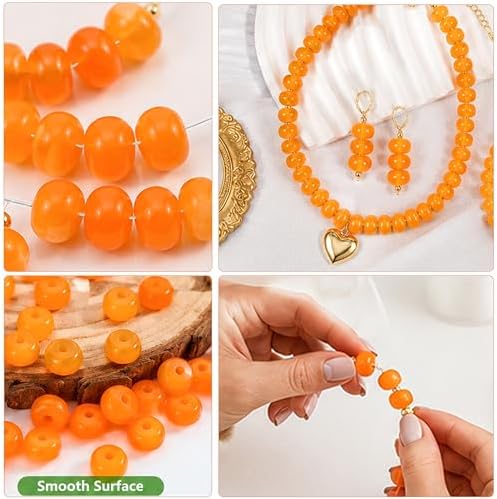 100Pcs 14mm Large Acrylic Beads for Jewelry Making, Chunky Marbled Round Focal Beads Bulk Set with Spacer Beads for DIY Bracelets Necklaces Keychains Bag Charms (Orange) - Image 2