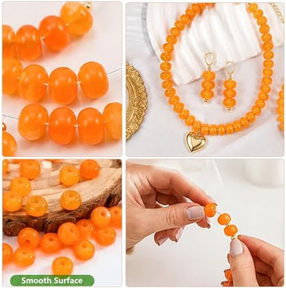 100Pcs 14mm Large Acrylic Beads for Jewelry Making, Chunky Marbled Round Focal Beads Bulk Set with Spacer Beads for DIY Bracelets Necklaces Keychains Bag Charms (Orange) - Image 2