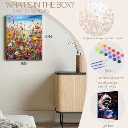 88iiAii Paint by Numbers Kit for Adults Beginner, Painting by Number Flowers with 3 Brushes and Acrylic Can Be Used As A Gift Or Wall Decoration, with Gift Box(16x20 Inch) - Image 4