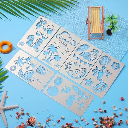 Lewtemi 6 Pcs Metal Wood Burning Stencils, Summer Style Letters Numbers - Image 6