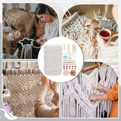 FREEBLOSS Macrame Kits for Beginners Macrame Wall Hanging Kit Macramé Plant Hanger Kit Supplies Include 219 Yards 3mm Macramé Cord 200pcs Wooden Beads Wooden Rings and Other Tools Starter Set - Image 4