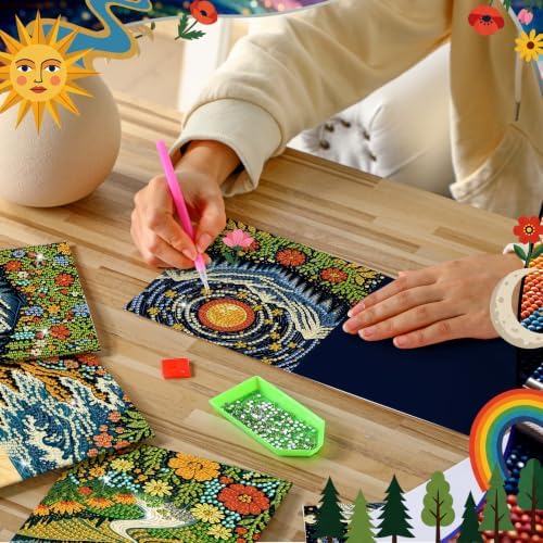 Saillong 12 Pack Boho Diamond Painting Greeting Card Kits DIY Vintage Boho Diamond Art Cards with Envelopes Landscape 5D Rhinestones Painting for Adults DIY Craft Family Friend Gifts - Image 2