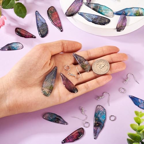 FASHEWELRY 20Pcs Resin Butterfly Wing Charms Transparent Insects Wing Charms 5 Colors Dragonfly Wing Pendants with Jump Rings Earring Hooks for Crafts Jewelry Making - Image 4