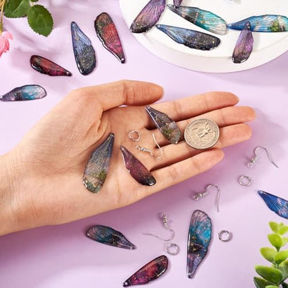 FASHEWELRY 20Pcs Resin Butterfly Wing Charms Transparent Insects Wing Charms 5 Colors Dragonfly Wing Pendants with Jump Rings Earring Hooks for Crafts Jewelry Making - Image 4
