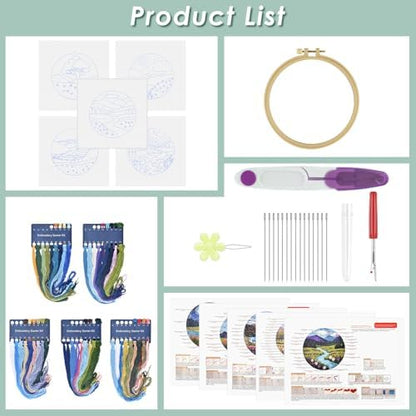 ERKOON 5 Sets Embroidery Kit for Beginners Adult Landscapes Cross Stitch - Image 2