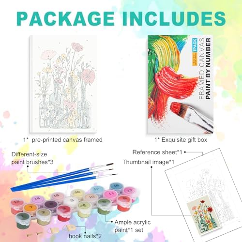 Framed Paint by Numbers Kit for Adults, Easy Wildflowers, 8 x 12 Inch - Image 4