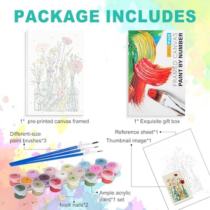 Framed Paint by Numbers Kit for Adults, Easy Wildflowers, 8 x 12 Inch - Image 4