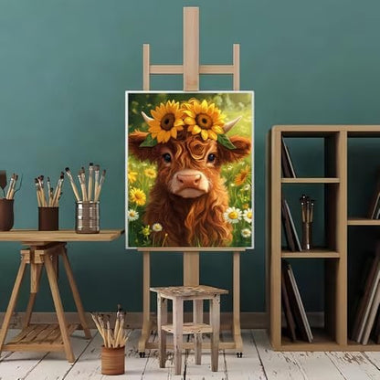 Natuyalo Cattle Paint By Numbers Kit for Adults Beginner Sunflower Adult Paint by Number Kits on Canvas Flowers Animals Acrylic Painting Kit Adults' Paint-By-Number Kits Home Wall Decor 16x20 inch - Image 2