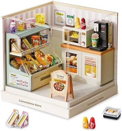 Convenience Store Super Miniature House Kit - DIY Plastic 3D Model Building Set for Teens, Build Your Own Mini Mart with Dustproof Case, Creative Craft Gift for Girls Women by Unknown
