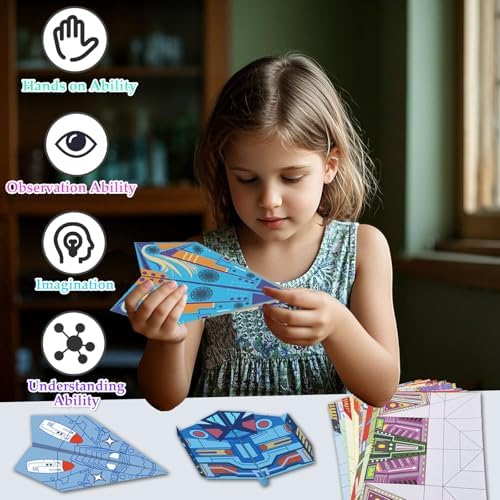 Paper Airplane Kits with 16 Classic Designs, 32 Sheets of Colorful Origami Paper, World Record Paper Planes, Craft Kit for Kids, Airplane Gifts for Boys and Girls Ages 6-12+ (Digital Manual Only) - Image 3