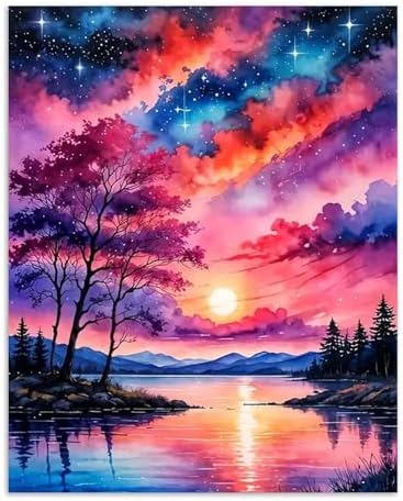 Alptiny Paint by Numbers Kit for Adults Beginner, Sunset Lake Landscape Paint by Number Kits on Canvas, Scenic DIY Oil Painting Kit for Home Decor & Gift, 16x20 Inch by Unknown