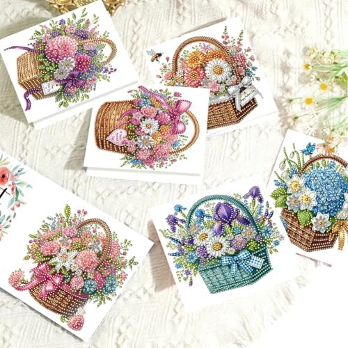 Diamond Art Painting Cards, 6 Pack Gem Art Greeting Cards with Envelopes, 5D Diamond Dots Kits Birthday Cards Making Kits for Adults Family Friends Birthday Gifts 6pcs(Mother's Day Happy Bouquet) - Image 2