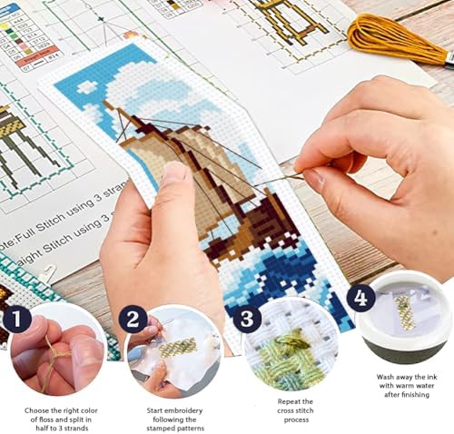 ORIGACH 6 Set Ocean Wave & Nautical Cross Stitch Bookmark Kit for Beginner - Image 4