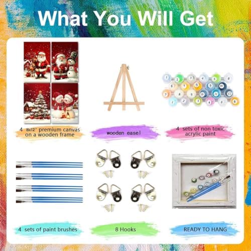4 Pack Christmas Paint by Numbers Kit for Adults with Frame, Easy Snowman Paint by Number for Adults Beginner with Wooden Easel, DIY Painting by Numbers Canvas Framed for Home Decor 8 x 12 Inch - Image 3
