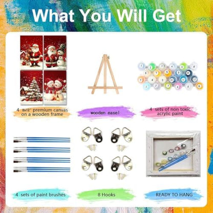 4 Pack Christmas Paint by Numbers Kit for Adults with Frame, Easy Snowman Paint by Number for Adults Beginner with Wooden Easel, DIY Painting by Numbers Canvas Framed for Home Decor 8 x 12 Inch - Image 3