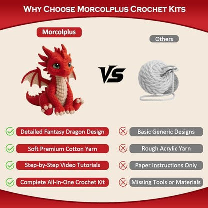 Morcolplus Dragon Crochet Kit for Adults, Advanced Fantasy Amigurumi Crochet Kit with Step-by-Step Video Tutorials, Updated Instructions and All Materials Included, DIY Yarn Craft Gift (Red) - Image 4